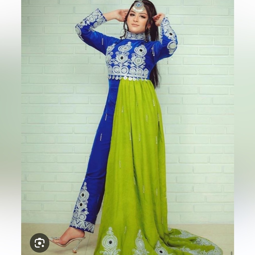 Afghan Blue and Green Embroidered jumpsuit